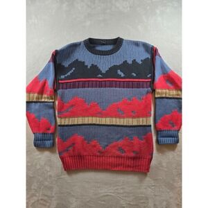 Vintage Generra Sweater Mens Small Oversized Landscape Mountain Heavy Knit